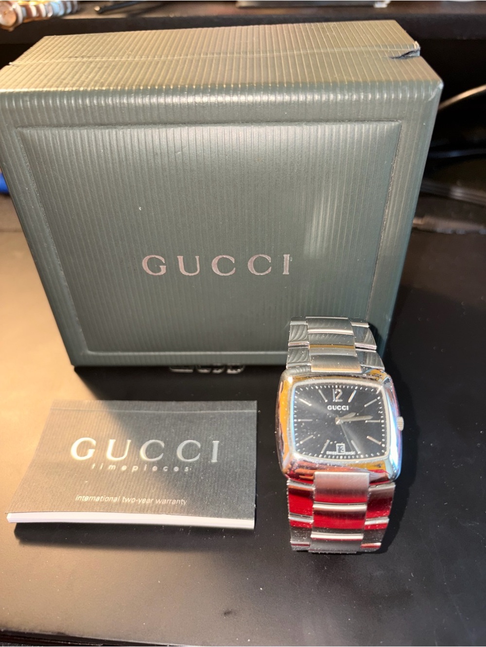 Gucci Stainless Steel Watch with Red Accents